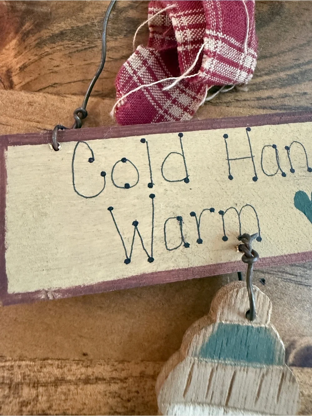 Rustic Snowman Hanging Ornament - Cream and Teal Holiday Decor